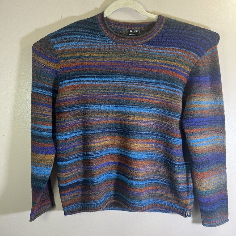Todd Snyder Men XL Italian Yarn Alpaca Wool Crew Neck Sweater Earthy Vivid Tones
